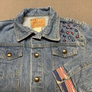 Action West Denim Jacket‎ Embroidered Patriotic Girls Size Youth M 6/7